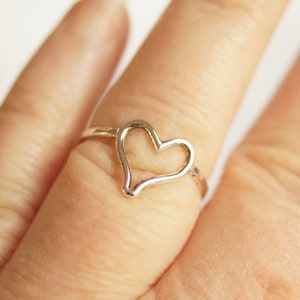 Silver Heart Ring, Valentine's, Love, Statement Ring or solid 10k gold hand forged metal, unique geometric ring, open heart, recycled gold