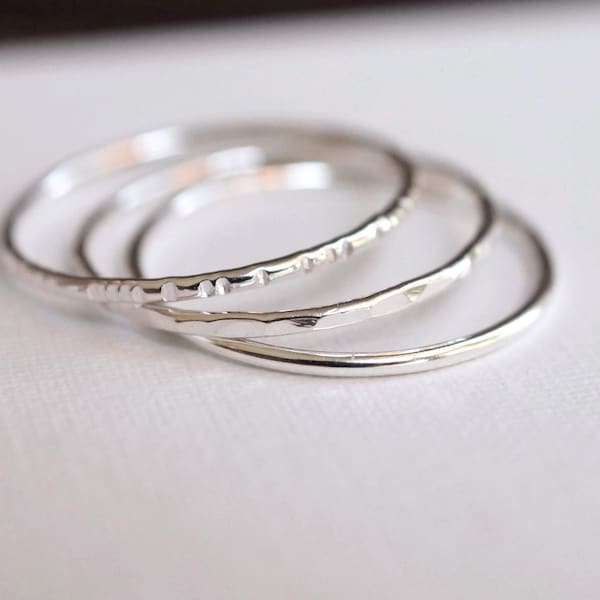 3 stacking ring set, thin, slim delicate sterling silver rings to stack 1mm 18g