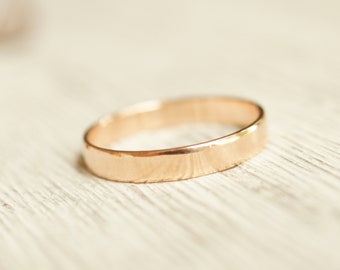 3mm wedding band flat shiny solid 10k rose gold wedding band low profile for women, custom made.