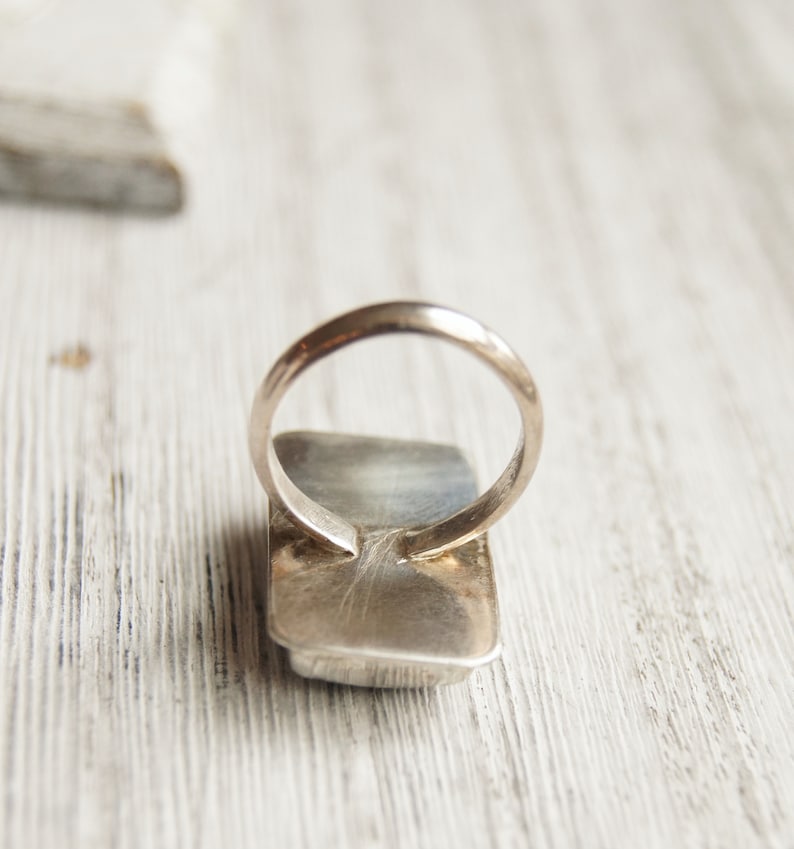 one of a kind sterling silver bezel set cabochon ring large labradorite rectangle statement ring OOAK
