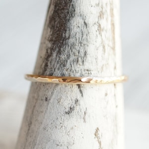 Gold Band 10k Wedding or Stacking thin, solid recycled gold stacking ring or wedding band 1.3 mm thick with a delicate hammered finish