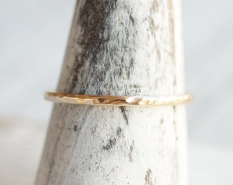 10k Gold Hammered Stacking Ring - Thin Recycled Gold Wedding Band