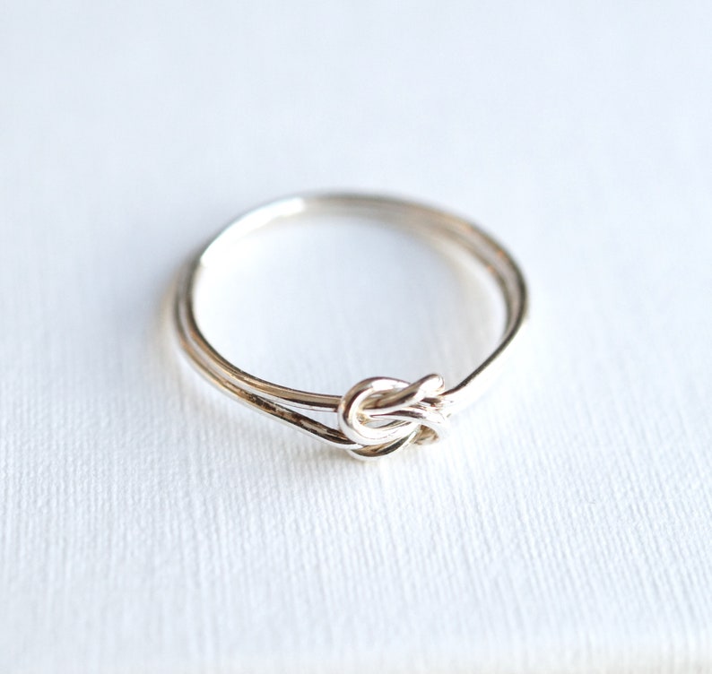 Knot Ring, silver double knot, 18 gauge 1mm hand tied, sterling silver promise ring, bridesmaid gift, gift for her image 4