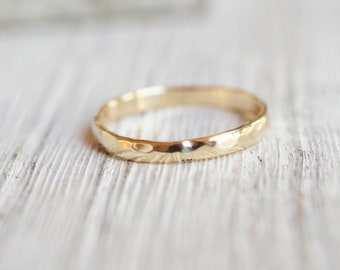 Solid Gold 10k Hammered Band 2mm Simple Half Round Profile Wedding Band For Women Stacking Ring Solid Gold 10k Recycled Gold, Custom Bespoke