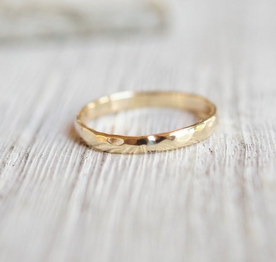 Hammered 10k Solid Gold Band: Simple Stacking Ring