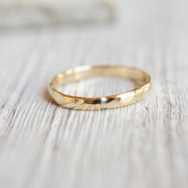 Solid Gold 10k Hammered Band 2mm Simple Half Round Profile Wedding Band For Women Stacking Ring Solid Gold 10k Recycled Gold, Custom Bespoke