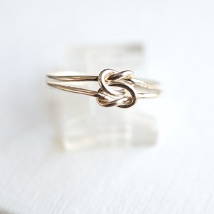 Knot Ring, silver double knot, 18 gauge 1mm hand tied, sterling silver promise ring, bridesmaid gift, gift for her image 1