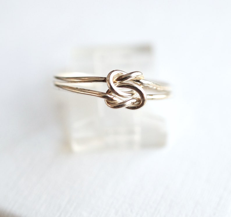 Knot Ring, silver double knot, 18 gauge 1mm hand tied, sterling silver promise ring, bridesmaid gift, gift for her image 1