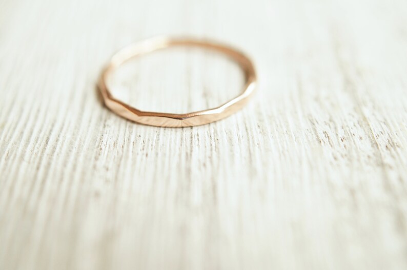 Thin gold ring solid 10k band rose and yellow gold stacking ring or wedding band 1.3mm thick with shiny or hammered finish