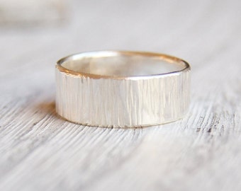 Silver hammered cigar band ring, men's sterling silver wedding ring band 6mm wide statement ring made from 18 g  (1mm) metal custom sized
