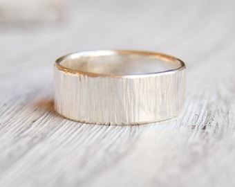 Silver hammered cigar band ring, men's sterling silver wedding ring band 6mm wide statement ring made from 18 g  (1mm) metal custom sized