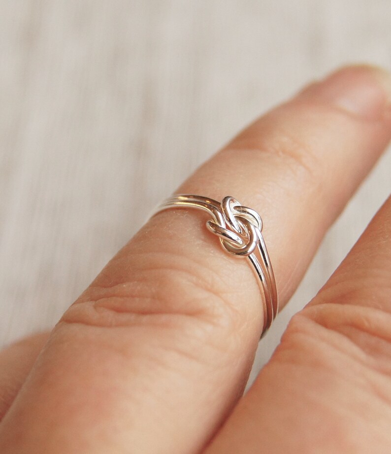 Knot Ring, silver double knot, 18 gauge 1mm hand tied, sterling silver promise ring, bridesmaid gift, gift for her image 3