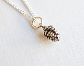 Pine cone pendant necklace in sterling silver necklace minimalist leaf for the lover of nature, pinecone