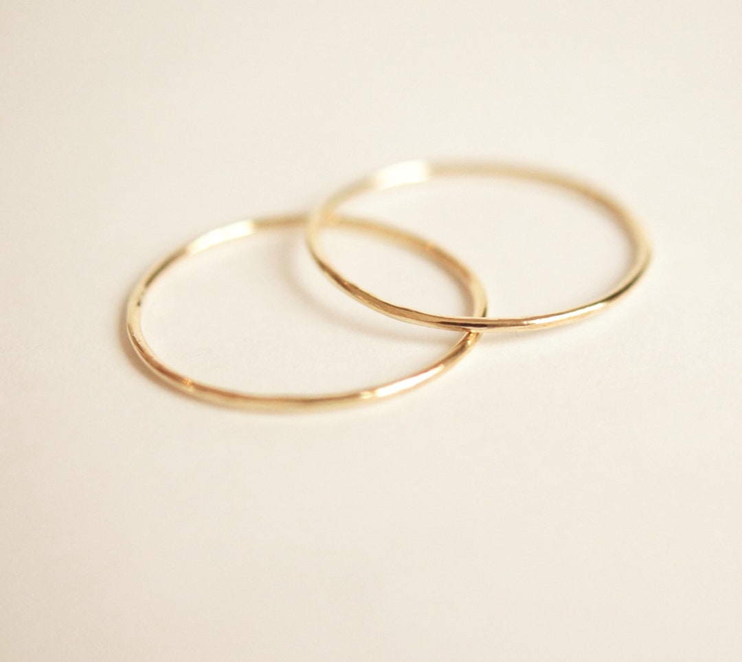 Ultra Thin 14k Gold Stacking Rings, Set of 2 Thread Width Rings 20g ...
