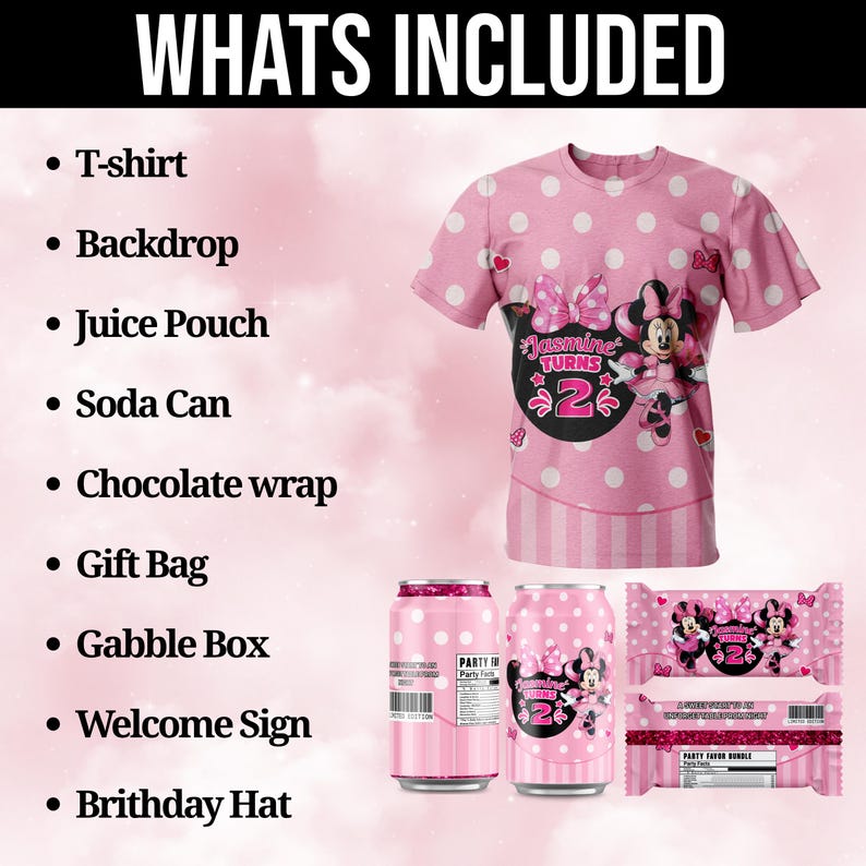 Minnie Mouse Birthday 11 Party Favors, Minnie Birthday Printables, Chip Bag, Capri Sun, Water Bottle, Gable Box Label, Minnie Birthday Favor