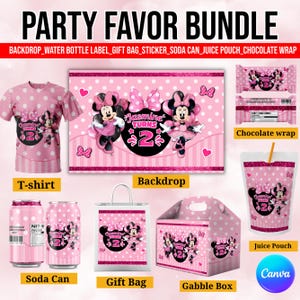 Minnie Mouse Birthday 11 Party Favors, Minnie Birthday Printables, Chip Bag, Capri Sun, Water Bottle, Gable Box Label, Minnie Birthday Favor