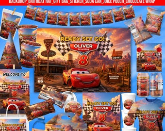 Cars Party favor bundle, Cars Party Decor, Birthday Decor, Chip bag, Water bottle label, Chocolate Wrapper, Caprisun Label, Gabble Box