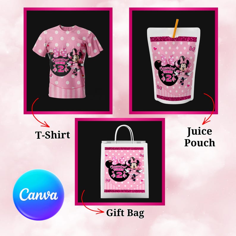 Minnie Mouse Birthday 11 Party Favors, Minnie Birthday Printables, Chip Bag, Capri Sun, Water Bottle, Gable Box Label, Minnie Birthday Favor
