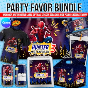 Spider man Party favor bundle, Spider man Party Decor, Birthday Decor, Chip bag, Water bottle label, Chocolate Wrapper, Caprisun Label