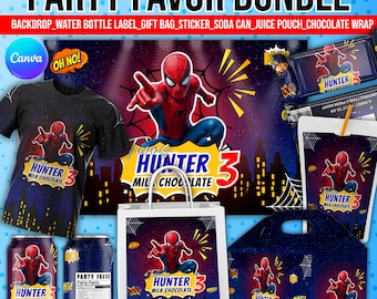 Spider man Party favor bundle, Spider man Party Decor, Birthday Decor, Chip bag, Water bottle label, Chocolate Wrapper, Caprisun Label