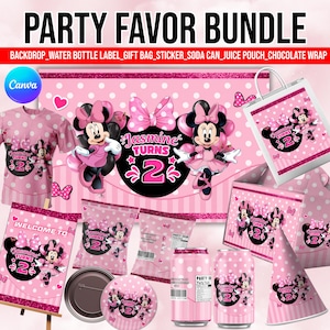 Minnie Mouse Birthday 11 Party Favors, Minnie Birthday Printables, Chip Bag, Capri Sun, Water Bottle, Gable Box Label, Minnie Birthday Favor