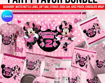 Minnie Mouse Birthday 11 Party Favors, Minnie Birthday Printables, Chip Bag, Capri Sun, Water Bottle, Gable Box Label, Minnie Birthday Favor