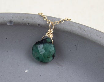 Genuine Emerald Necklace, Dainty Emerald Green Necklace, Emerald Pendant Necklace, May Birthstone, Gold Filled, Rose Gold, Sterling Silver