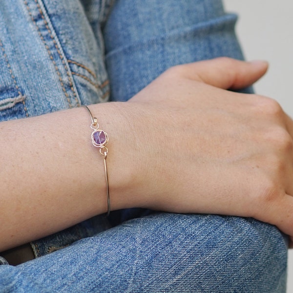 Dainty Amethyst Bracelet Cuff, Amethyst Gold Bracelet, Gemstone Bangle Bracelet, Gold Bangles, Gold Birthstone Bracelet, Thin Gold Bracelet