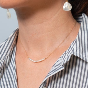 Dainty Seed Pearl Necklace, Tiny Pearl Bar Necklace, Simple Pearl Necklace, Freshwater Real Pearl Necklace, 14k Gold Filled, sterling silver