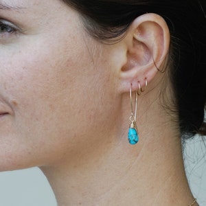 Genuine Turquoise Earrings Gold Filled, Copper Turquoise Earrings teardrop, Semi Precious Stone Earrings, December Birthstone Earrings
