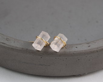 Rose Quartz Stud Earrings For Women, Faceted Rose Quartz Earrings, Gold Filled Stud Earrings, Pink Quartz Earrings, Gem Stud Earrings
