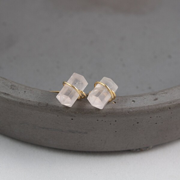 Rose Quartz Stud Earrings, Faceted Rose Quartz Earrings, Rose Quartz Earrings Gold Filled, Sterling Silver, Rose Gold, Pink Quartz Earrings