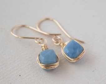 Blue Opal Earrings: Gold Filled Sterling Silver Gemstone Drop