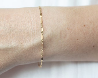 Pulsera de cadena delicada, pulsera de eslabones de oro, pulsera de oro delgada de todos los días, pulsera de cadena de oro delicada, pulsera de cadena llena de oro de 14k simple