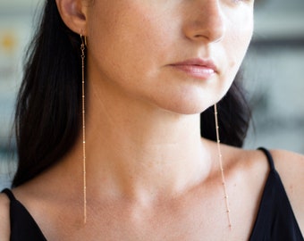 Rose Gold Extra Long Earrings, Long Drop Earrings, Rose Gold Shoulder Duster Earrings, Extra Long Chain Earrings, Dainty Chain Drop Earrings