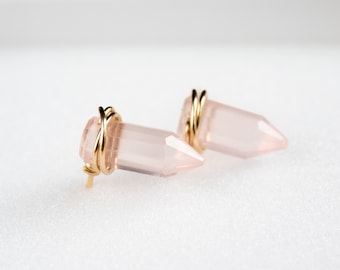 Rose Quartz Stud Earrings For Women, Gemstone Studs, Large Stud Earrings, Crystal Point Earrings, Rose Quartz Studs