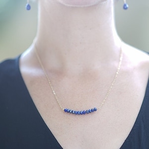 Blue Gemstone Bar Necklace, Genuine Lapis Lazuli Necklace Gold For Women Jewelry September Birthstone Necklace Lapis Lazuli Bar Necklace