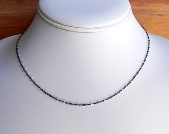 Thin Black Choker Necklace, Oxidized Silver chain necklace, Delicate Oxidized black Sterling silver necklace, silver satellite chain
