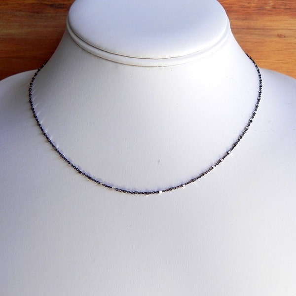 Thin Black Choker Necklace, Oxidized Silver chain necklace, Delicate Oxidized black Sterling silver necklace, silver satellite chain