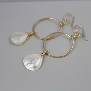 White Mother of Pearl Hoop Earrings, Mother of Pearl Earrings, Gold Hoop Earrings, White Shell Earrings, Sea shell Earrings Gold Filled