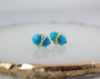 Turquoise Stud Earrings, Small Turquoise Earrings Studs, Genuine Turquoise Studs, Tiny Stud Earrings, Gold filled, Sterling Silver