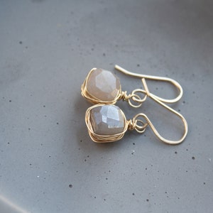 Small Gemstone Earrings, Silverite Earrings, Gold Drop Earrings, Dainty Gold Dangle Earrings, Wire Wrapped Earrings, Gift for Wife, Silver