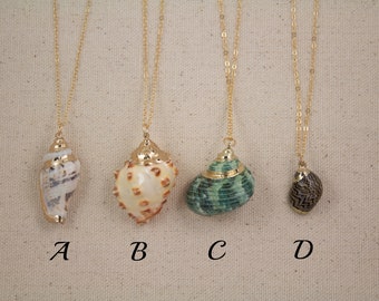 24K Gold Dipped Real Seashell Pendant Necklace - Beach Wedding Jewelry