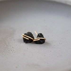 Black Tourmaline Studs Earrings, Black Tourmaline Earrings, Black Stud Crystal Earrings, Black Raw Stone Studs, Raw Crystal Stud Earrings