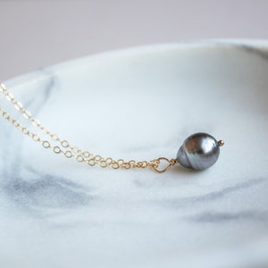 Black Tahitian Pearl Necklace, Grey Pearl Necklace, Dainty Tahitian Pearl Pendant, Single Pearl Necklace, Natural Peacock South Sea