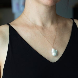 Genuine Large White Baroque Pearl Necklace Gold Filled, Freshwater Pearl Pendant Necklace Bridal Jewelry