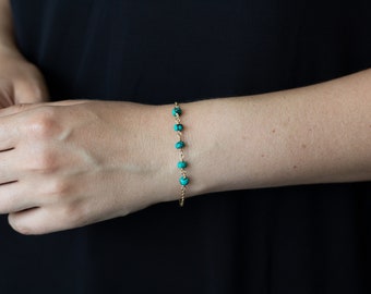 Genuine Turquoise bracelet for Women, December birthstone bracelet, Turquoise Stone Bracelet Gold Turquoise gemstone bead bracelet chain