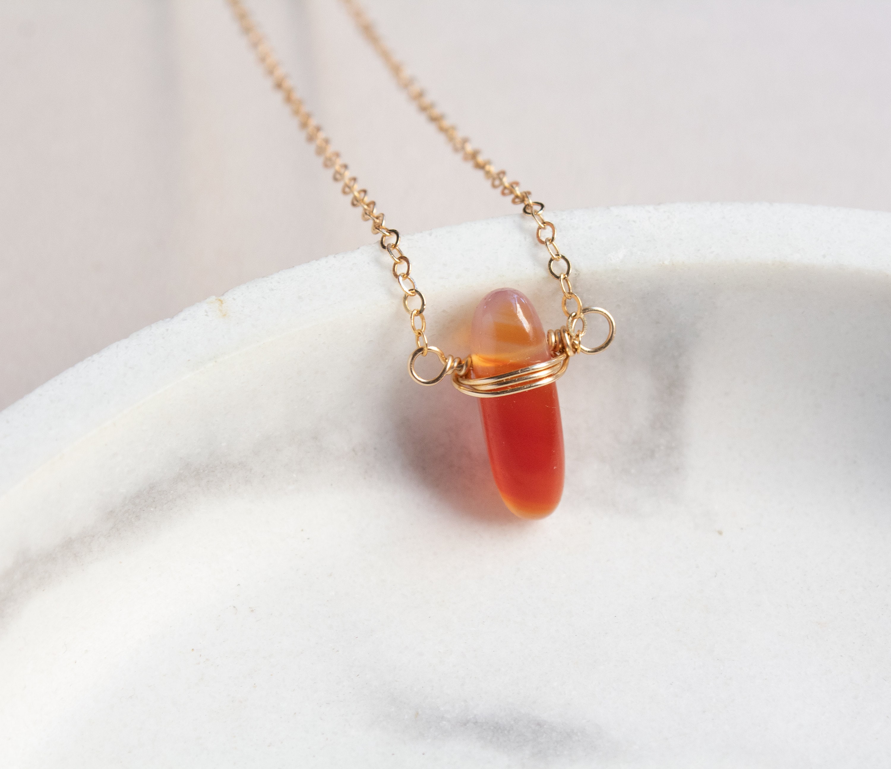 Carnelian Necklace Gold Pendant Dainty 
