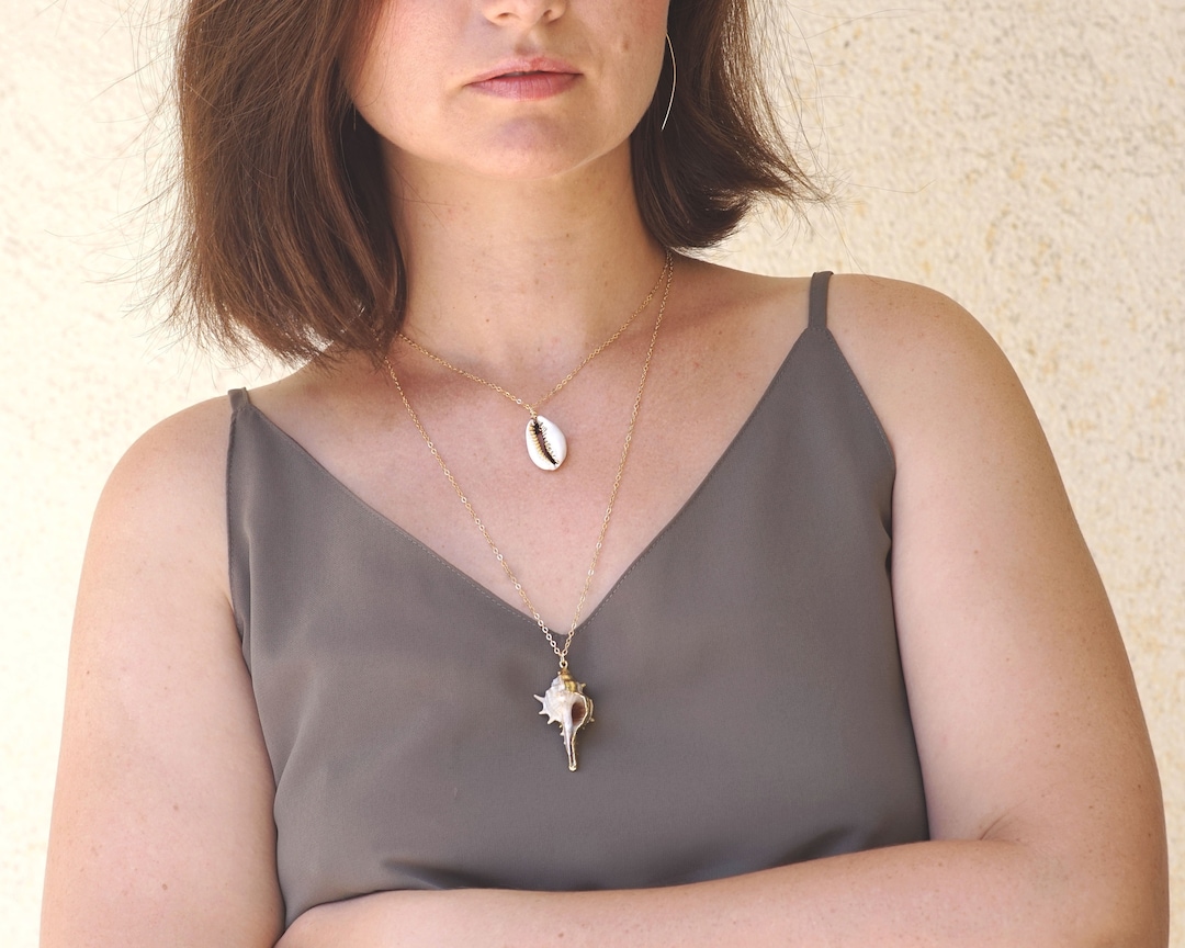 Snail Shell Necklace, Big Seashell Necklace, Conch Shell Necklace, Gold Shell Jewelry, Mermaid
