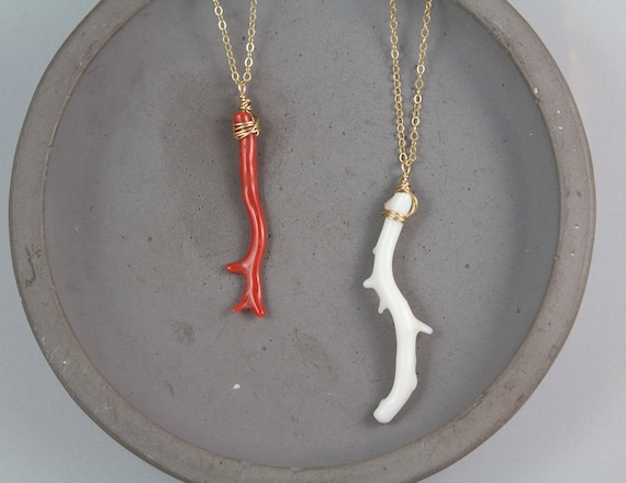 Dainty Natural Coral Branch Necklace, Red Coral Necklace for Women, White Coral, Necklace Red Coral Pendant Gold Filled, Sterling Silver